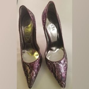 Guess, purple sequin, snake print. NWOT